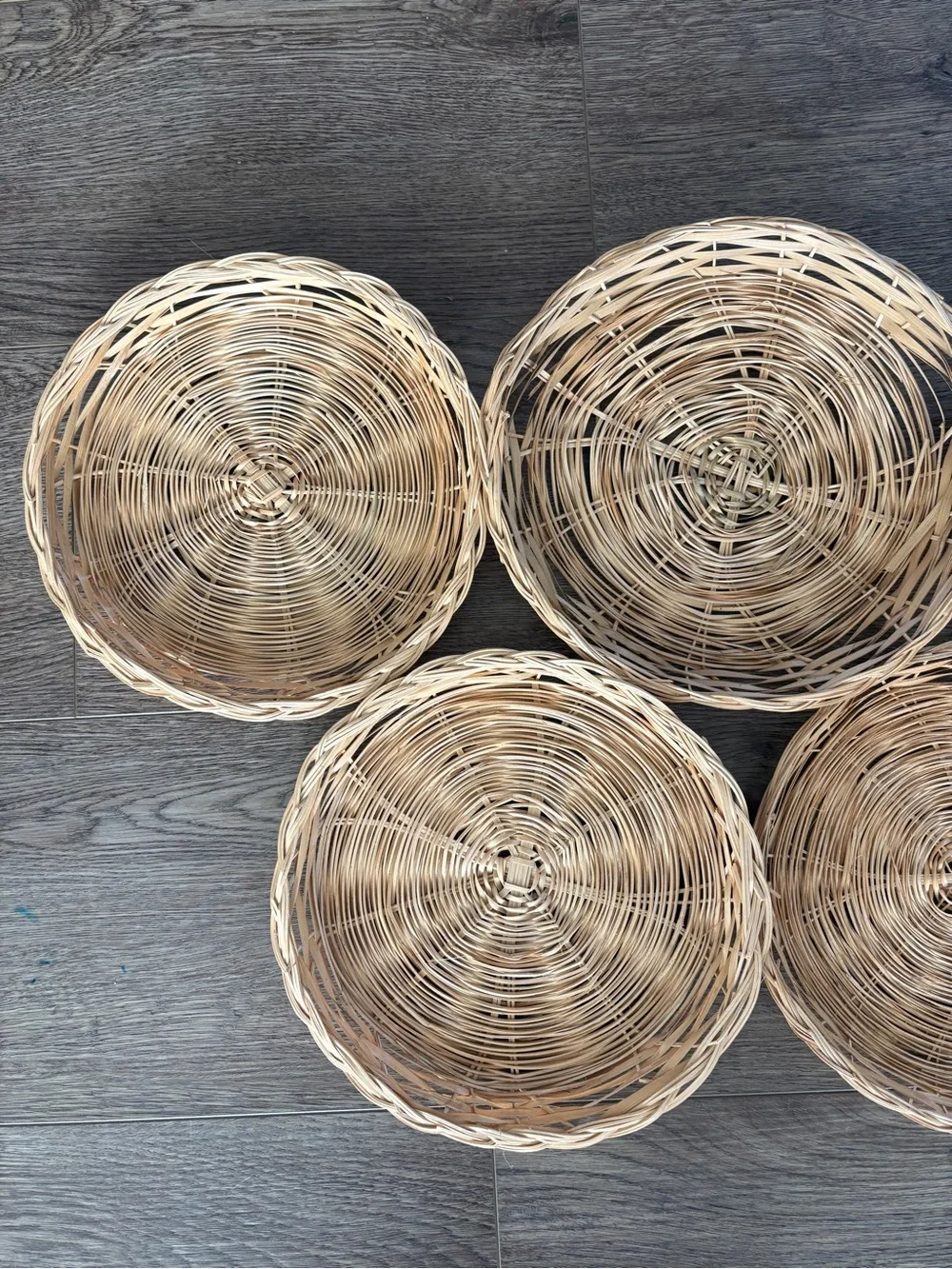 6 Rustic Wicker Basket Plates Rattan Flat Chargers Basket Wall Collage Vintage